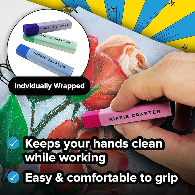 HIPPIE CRAFTER Art Supplies Set of 24 Soft Chalk Pastels, Non-Toxic, Oil-Free, Assorted Colors, Blendable, for Adults, Includes Storage Case