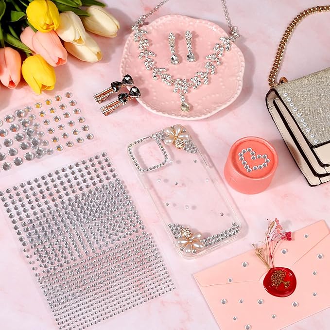 1980Pcs Self Adhesive Clear Rhinestones Stickers, Shynek Stick on Rhinestone Gems face Jewels for Hair, Face, Makeup, Crafts, 6 Sizes