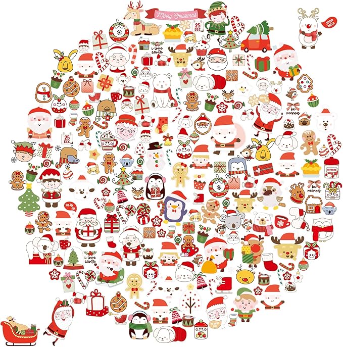 1200 Pieces Christmas Stickers, Xmas Holiday Envelopes Merry Christmas Gift Decorations, Santa Claus, Reindeer, Snowman Winter Stickers for Notebook, Bottles, Mega Sticker Pack Gift for Kids