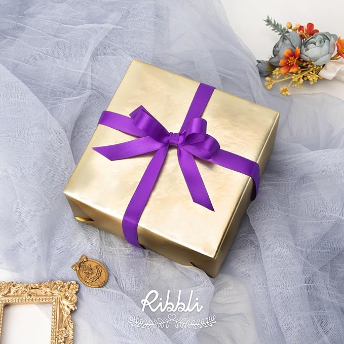 Ribbli Purple Satin Ribbon Double Faced Satin 1/2 inch x Continuous 50 Yards-Purple Ribbon for Gift Wrapping Crafts Wedding Decoration Bows Bouquet Floral Arrangement