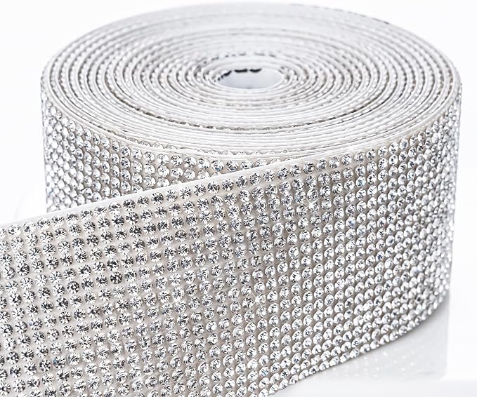 Novani Self Adhesive Rhinestone Ribbon, 1.53 Inch Wide 3 Yards 1 Roll, Silver Crystal Diamond Bling Strips for DIY Crafts, Home Decor, Clothing,Shoes, Car Decoration（Silver）