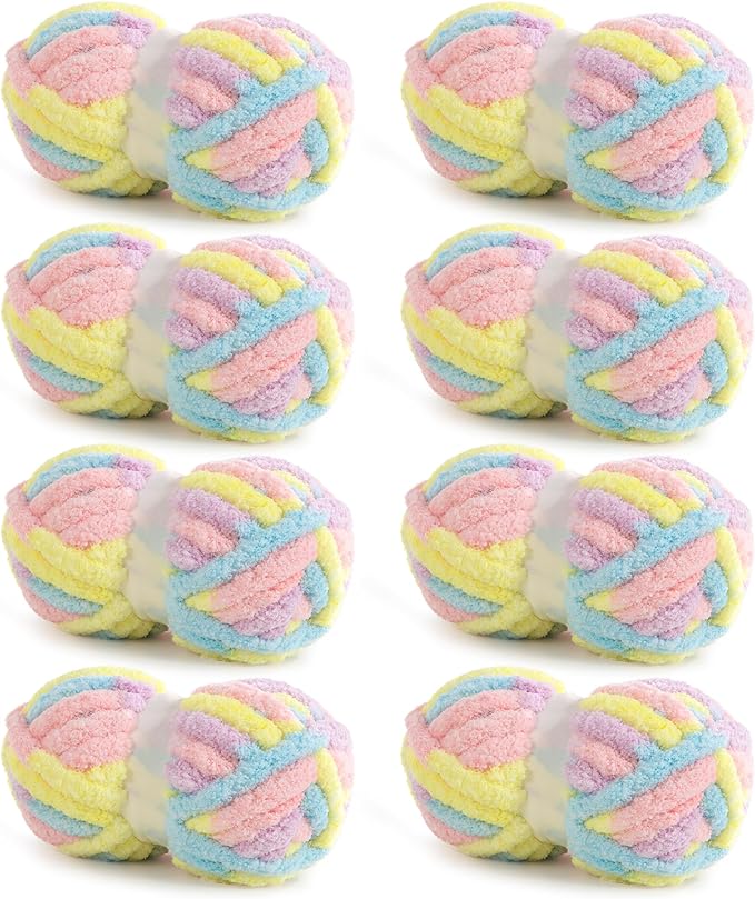 HOMBYS 8 Pack Giant Chunky Yarn for Crocheting/Hand Knitting, Super Bulky Large Soft Fluffy Tie Dye Plush Fuzzy Mixed Color Thick Chenille Yarn (Green, Yellow)