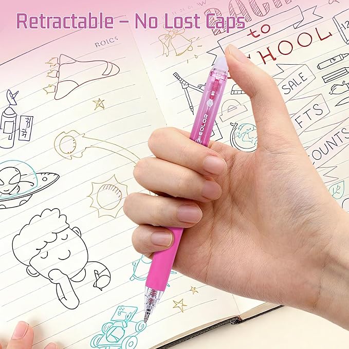 Erasable Gel Pens, 12 Colors Retractable Fine Point Erasable Pens Clicker, Assorted Color Inks, Make Mistakes Disappear for School Office Home, Drawing Writing Planner, Coloring