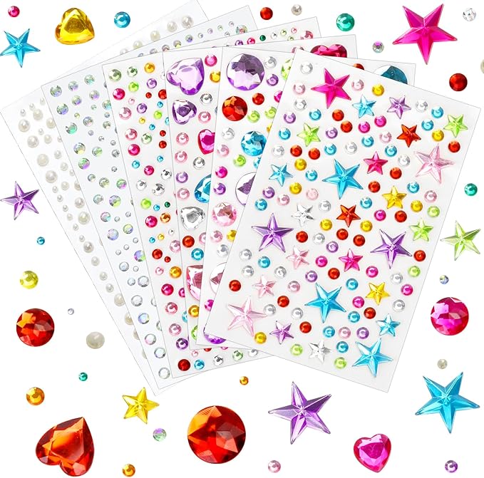 1296 pcs Valentines Gem Stickers Rhinestones for Crafts, Sparkling Cute Star Heart Round Small Stickers for Women Adults, Glitter Jewels Stickers for Face Eye Body Makeup, DIY Decoration WUINOID