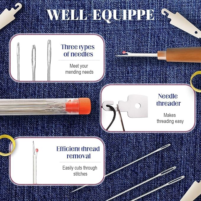 37PCS Big Eye Steel Sewing Tool Set, Needle and Thread Kit, Threader and Needle Repair Kit Stainless Steel Needles for Hand Sewing