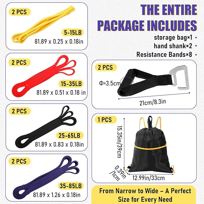 Shappy 8 Pcs Resistance Bands (5-85lbs) Exercise Workout Pull up Assist Bands with Handles for Woman Man Working Out Fitness Training Physical, Carry Bag Included