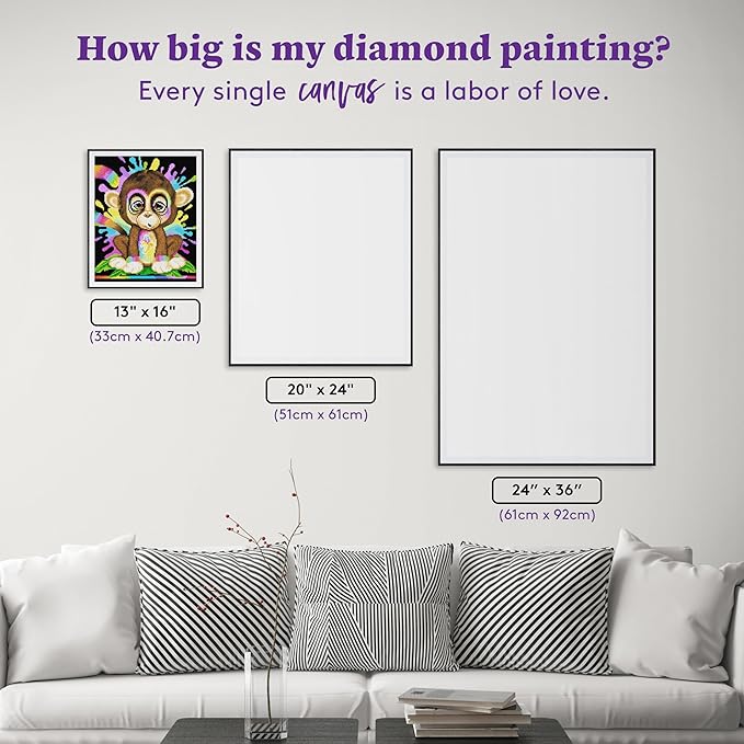 DIAMOND ART CLUB Rainbow Lil Monkey Diamond Painting Kit, Fun DIY Crafts for Adults, Round Diamond Art Canvas, 13" x 16"