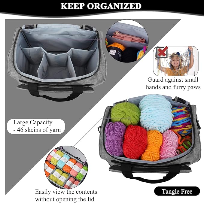 Coopay Giant Knitting Tote Bag, Travel Knitting Bag Yarn Storage Bag with Removable Inner Divider for Knitting Needles, Yarn, Crochet Supplies and Knitting Needles Accessories