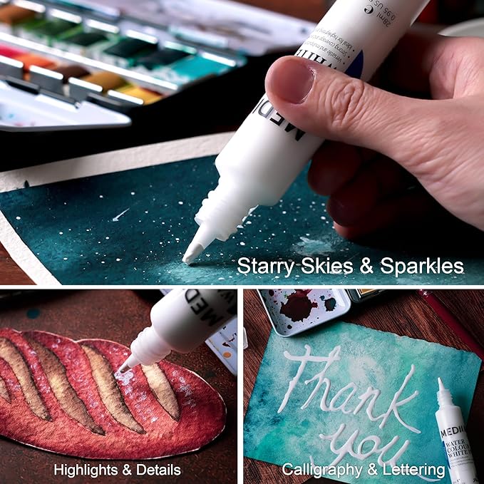 PHOENIX White Ink Pen for Watercolor - 28ml / 0.95 fl oz. White Gouache - Water Color Medium for Drawing, Calligraphy, Highlights & Illustration Watercolors Painting Supply