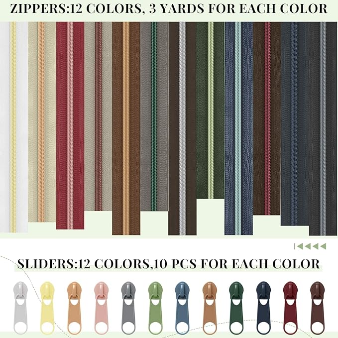 Solsew 12 Pcs 36 Yards Colourful Zippers for Sewing #5 Nylon Contrasting Colors Assorted Zipper by The Yard with 120 Sliders for Women Men DIY Tailor Bag Garment Crafts Supplies(Dark Color)