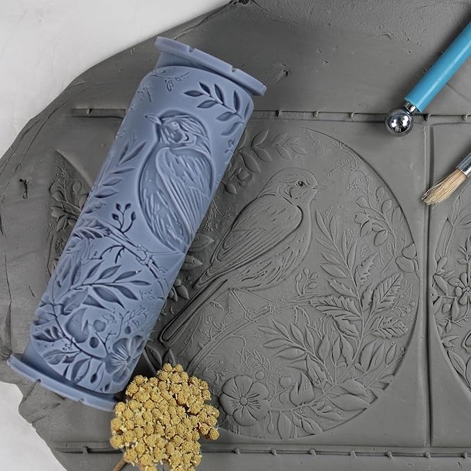 Bluebird Clay Texture Roller (4") - Bird Set #01 - Embossing Pattern Roller for Polymer & Ceramic Clay, Pottery & Crafts