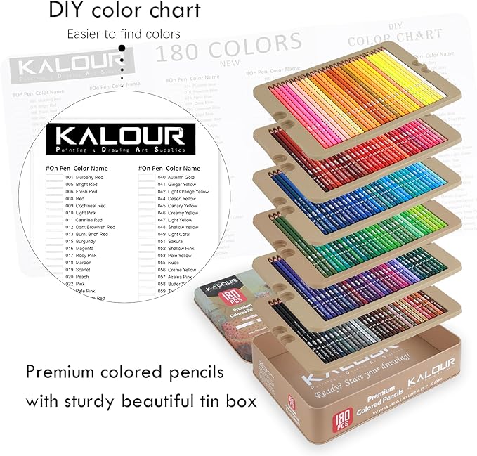 180 Colored Pencil Set for Adults & Artists, Rich Pigment Soft Core, 15 Metallic Pencils, 6 Neon Pencils, Ideal for Coloring Drawing Sketching Shading Blending, Vibrant Colors (Tin Case)