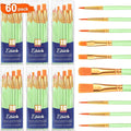 ESRICH Paint Brushes Set,6 Packs 60 Pcs Acrylic Paint Brush Set,Acrylic Oil Watercolor, Face Nail Art, Miniature Detailing,Rock Painting,Painting Artist Professional Kits(Green)