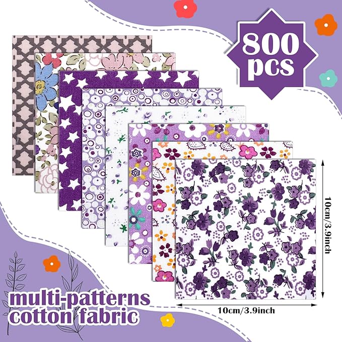 Ganeen 800 Pcs 4 x 4 Inch Cotton Fabric Squares Pre Cut Quilting Squares Printed Floral Patchwork Fabric Bundles for DIY Craft Sewing Clothing Accessory(Exquisite)