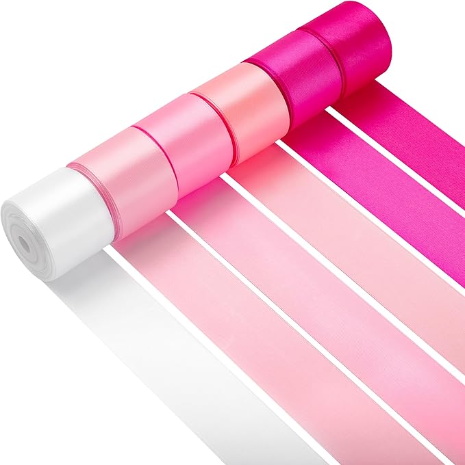 LIUYAXI Pink Satin Ribbon 1 1/2 Inch X 6 Rolls Total 60 Yards Double Faced Pink Ribbon Set for Gift Wrapping Craft Wedding Decoration