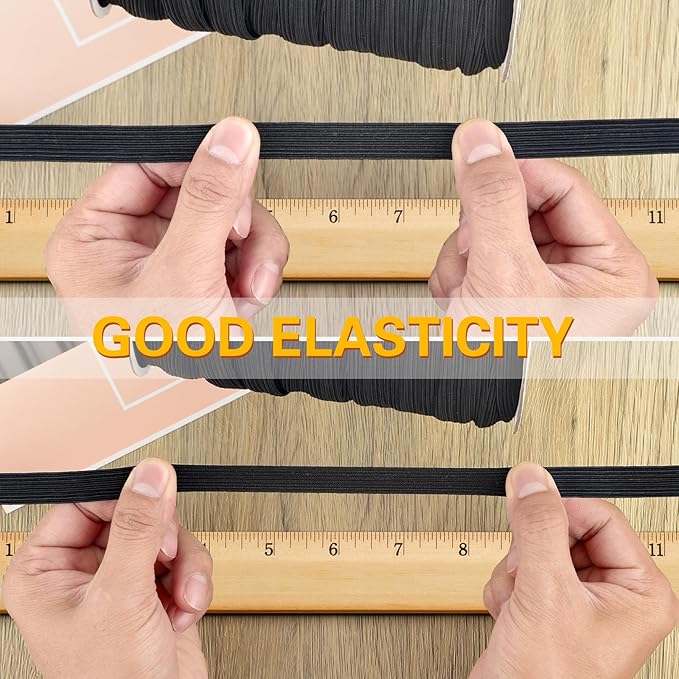 Coopay 100 Yards Length 1/2" Width Elastic Bands Flat Elastic Cord Rope Heavy Stretch Spool Knit for Sewing DIY Projects, Arts & Crafts (Black, 1/2 Inch)