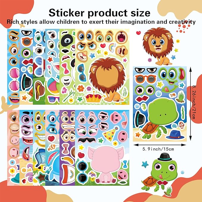 24 PCS Make a Face Stickers for Kids - Make Your Own Stickers Animal Mix and Match Sticker Sheets with Safaris, Sea and Farm Animals for Kids Party Favor Supplies Craft Activities Ages 3+