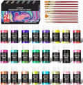 Caliart Iridescent Acrylic Paint with 12 Brushes, 24 Colors (59ml, 2oz) Art Craft Paints for Adults Artists Beginners Painters, Halloween Decorations Canvas Ceramic Wood Rock Painting Kit