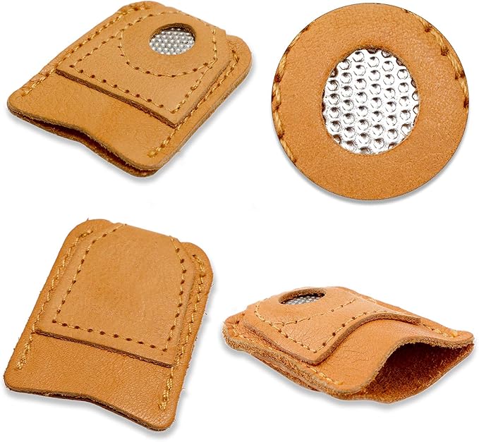 WILLBOND 4 Pieces Leather Thimbles for Hand Sewing Quilting, Leather Finger Protectors Finger Guard Pin Needles Knitting Craft Accessories DIY Sewing Tools, 2 Sizes