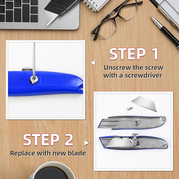 DIYSELF 30 Pack Box Cutter Heavy Duty Aluminium Shell Utility Knife | SK5 Steel Sharp Blade | Retractable Knife for Cutting Cartons Ropes and Cardboard | Home and Office Use, PVC Pipe Cutter (Blue)