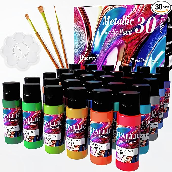 Metallic Acrylic Paint Set of Premium 30 Colors, Professional Metallic Paint with 2 fl oz（60ml） Bottles
