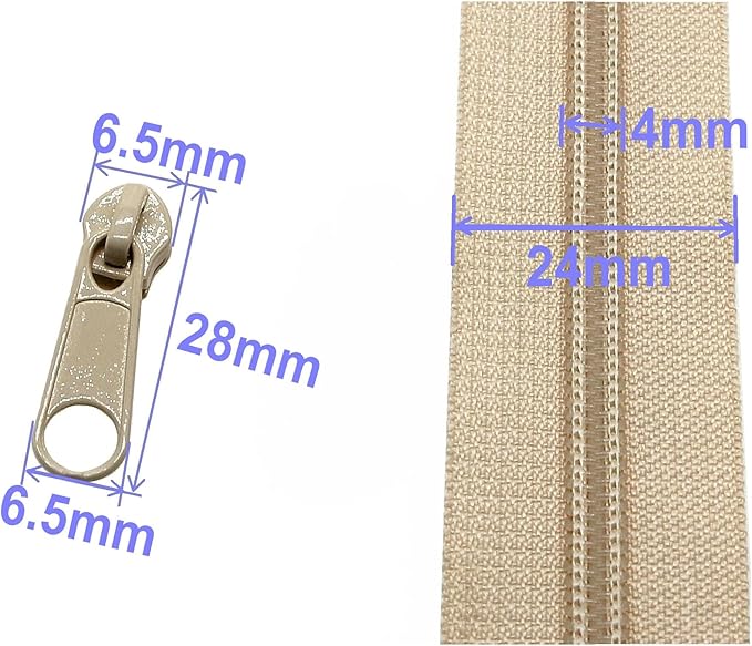 Leekayer #3 Beige Nylon Coil Sewing Zippers by The Yards Bulk 10 Yards with 25pcs Sliders for DIY Tailor Sewing Craft Bags,Luggage,Dress,Sofa Cushion,Pillow(Beige)