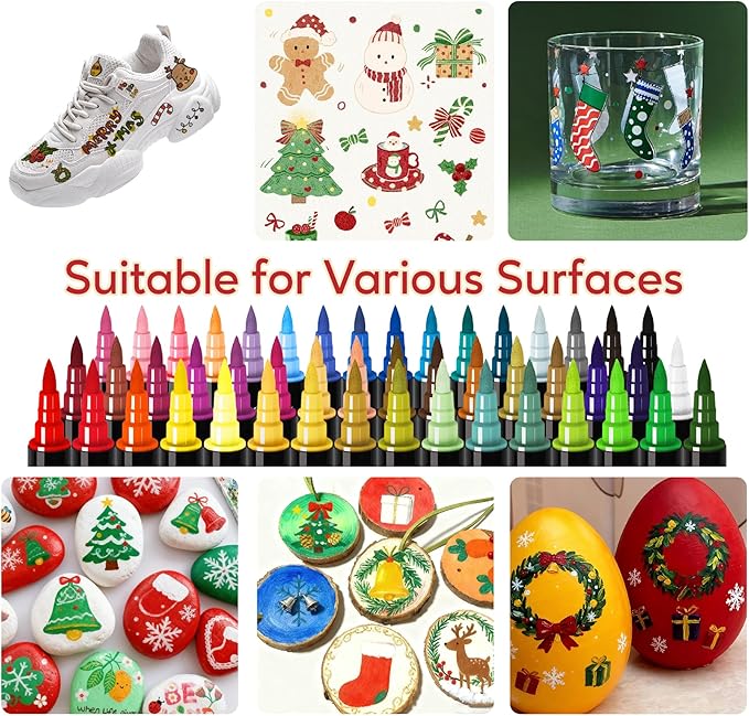 48 Colors Acrylic Paint Markers, Dual Tip with Precision Fine Tip and Versatile Brush Tip Pens for Creative DIY, Crafting, Stone, Wood, Canvas, Glass, Metal, and More