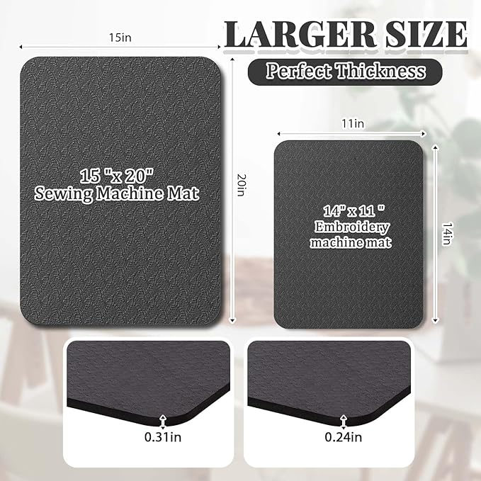 2 Pcs Sewing Machine Muffling Mat Pedal Sewing Mat Reduce Vibrations Noise No Slip Machine Accessories for Quilting(15" X 20" and 11" X 14",Black)