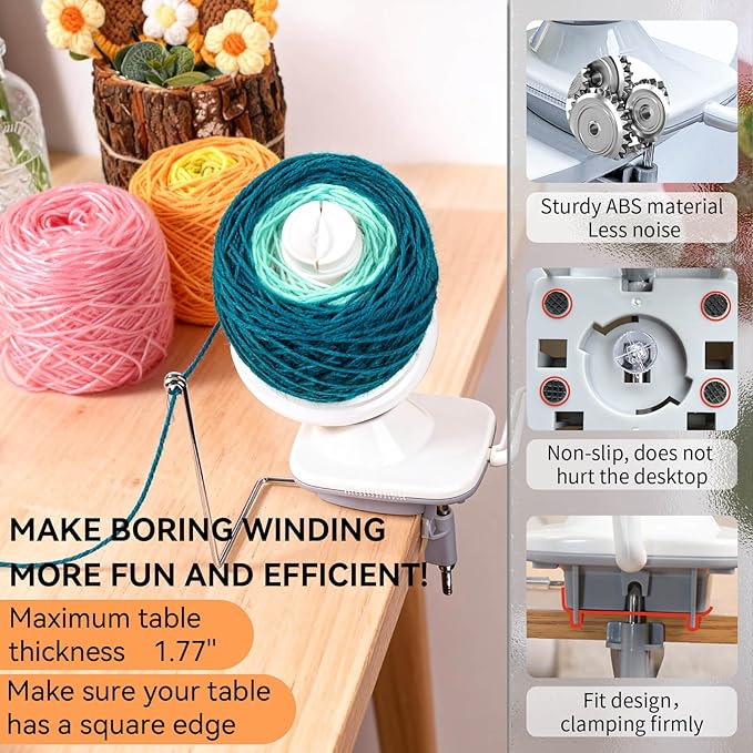 SPEENSUN Yarn Winder, Yarn Winder for Crocheting, 3.5 OZ Easy-to-Install and Efficiently Yarn Ball Winder with Lower Noise, Yarn Spinner for Crochet and Knitting Lover for Yarns Below Size 5