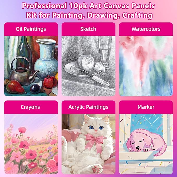 Canvas Boards for Painting - 9x12 10-Pack Bulk Canvas Panels Value Pack - 10 oz Primed Acid-Free 100% Cotton Canvas for Painting, Ready to Paint & Lightweight, Ideal for Acrylic, Oil Paint