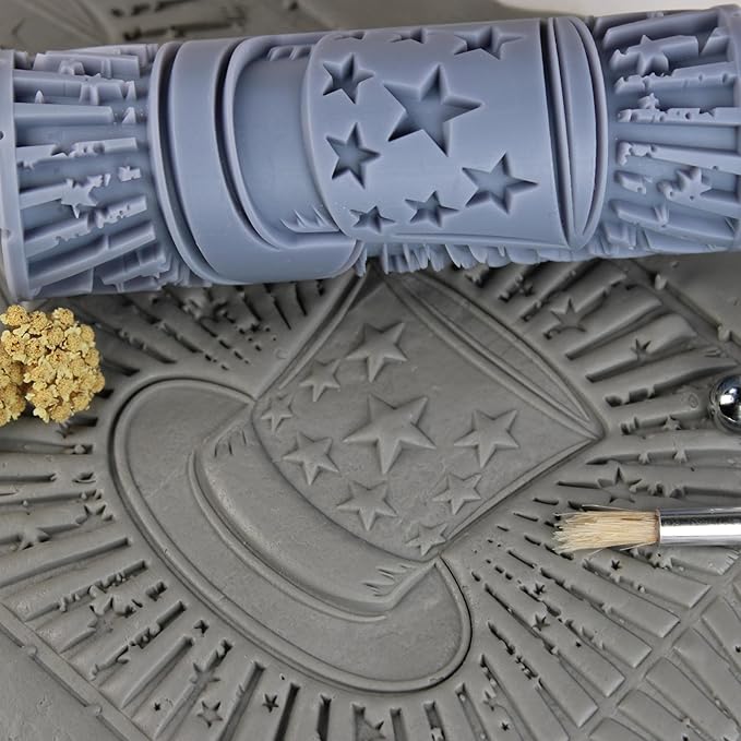 Patriotic Cap Clay Texture Roller (4") - America Set #01 - Embossing Pattern Roller for Polymer & Ceramic Clay, Pottery & Crafts