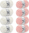 Chunky Yarn for Hand Knitting - #10 Chunky Chenille Yarn, Jumbo Big Thick Chunky Yarns for Crocheting, Super Bulky Chunky Knit Blanket Yarns, 8 Skein (25yd, 8oz/Skein), Cream & Pink