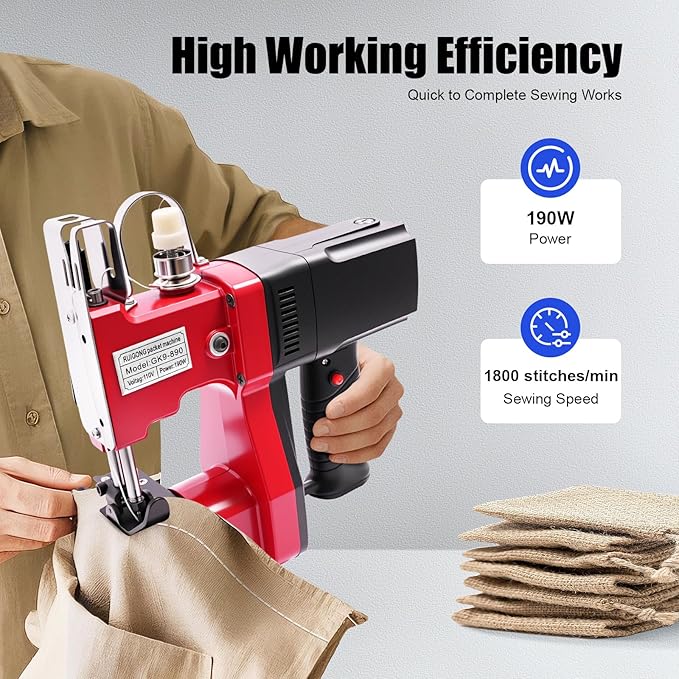 Bag Sewing Machine, Hand Held Sewing Machine for Adults Electric High Speed Industrial Sewing Machine for Seal Sacks Woven Bags Cloth Bags Paper Bags and Leather Products