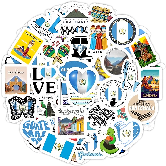 BulbaCraft Guatemala Stickers for Water Bottle and Laptop - Guatemala Party Supplies & Decorations, Waterproof Vinyl Decals, Guatemalan Flag and Culture Stickers, Gifts for Women & Men