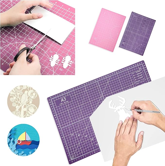 TCAIRG Self Healing Cutting Mat 18 inchx12 inch Non-Slip PVC Double Sided 5-Ply A3 Art Craft Rotating Mat,Sewing Crafts Hobby Fabric Precision Scrapbooking Project(Pink/Purple)