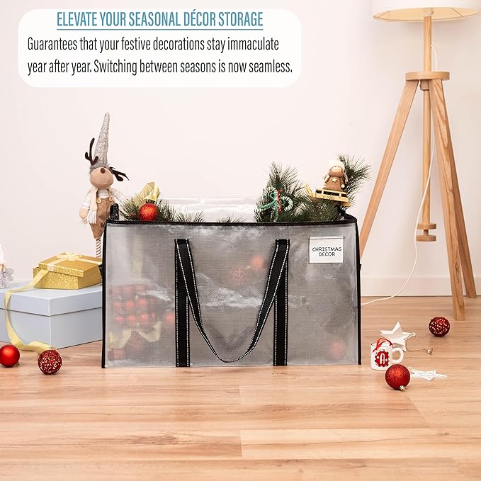 VENO 2 Pack Clear Moving Bags Christmas Storage Bags, Large Storage Bins with Lids, Heavy Duty Holiday Decor Organizers Moving Boxes Tote Packing Garland Ornament Supplies for College Dorm Clothes