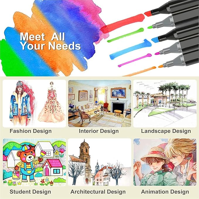 80 Colors Alcohol Markers Set Dual Tips - Professional Art Markers for Kids & Adults Coloring Books, Manga Drawing, Calligraphy, Bullet Journaling with Quick-Dry Ink & Blendable Colors