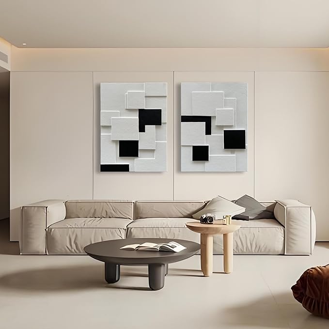 Art 40x28 inches Modern Minimalist Black and White Abstract Art Oil Painting Hand-Painted Canvas Art Painter House Wall Decorative