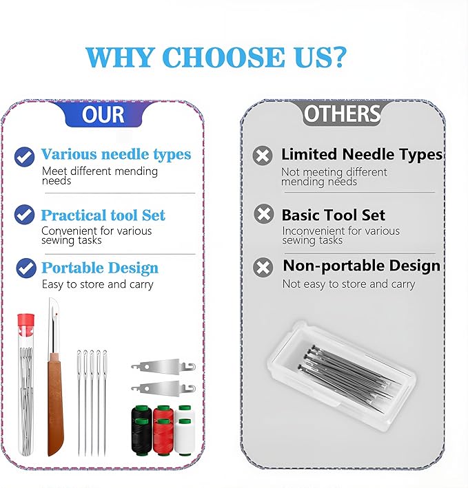 37PCS Sewing Tool Set, New Big Eye Steel Sewing Needles Kit, Stainless Steel Needles for Hand Sewing Kit, Portable DIY Hand Made Craft Set for Lovers