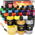 JusArt 24 Colors Acrylic Paint Set, Including Gold and Silver, 8.45oz(250ml) Large Bottles Adult Artist Paints for Canvas, Crafts, Mural, Rocks, Clay, Fabric, Wood
