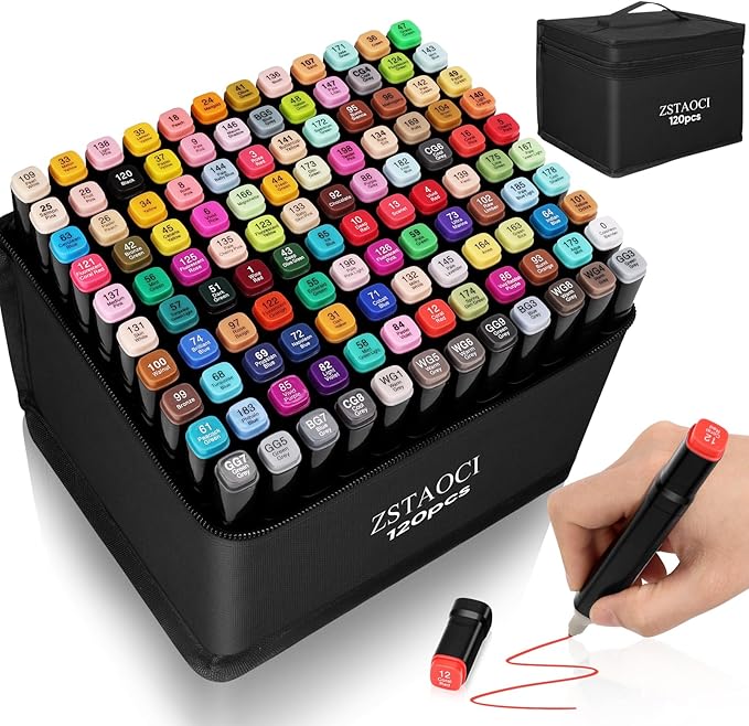 120 Colors Alcohol Markers, Art Markers for Kids Adults Artists Coloring Book Painting Sketching, Dual Tip Drawing Marker Set Perfect for Boys Girls Students Gift (120)
