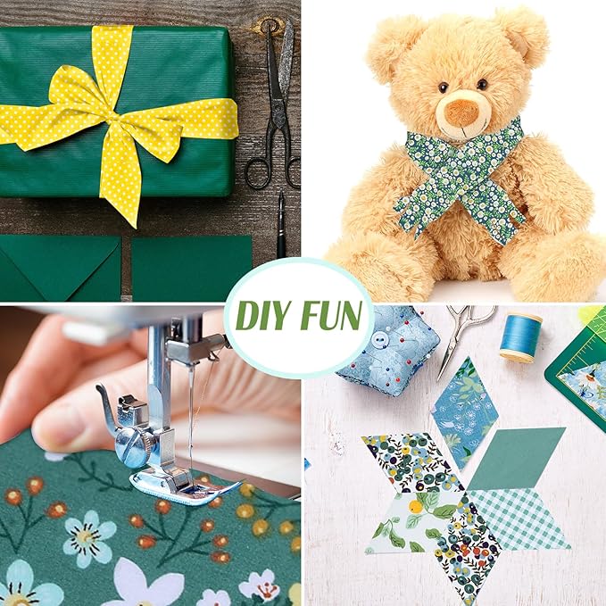 Ganeen 100 Pcs Green Floral Quilting Fabric Roll 2. 56 Inch Fabric Squares Jelly Patchwork Precut Strips Bundles for Holiday Materials Craft DIY Sewing Cloths