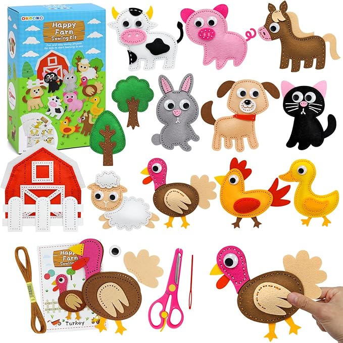 OKOOKO Animal Sewing Craft Kit, Sewing Craft Kit for Kids, DIY Crafting and Sewing Set, Art Craft Kits, Fun and Educational Craft Set, Sew Your Own Felt Animals