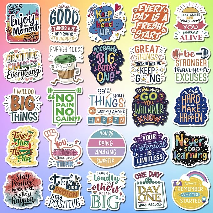 200PCS Holographic Quote Stickers, Motivational and Inspirational Vinyl Stickers with Positive Affirmations for Teens Adults Teachers, Waterproof Glitter Stickers for Water Bottles Laptop Scrapbook