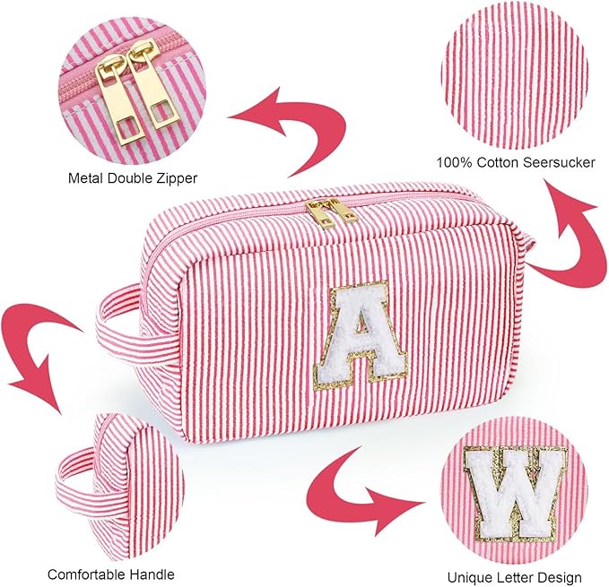 YOOLIFE Birthday Gifts for 6 7 8 9 10 11 12 13 14 15 Year Old Girl, Daughter Gifts, Teen Girl Gifts Trendy Stuff, Initial Makeup Bag, Pink S