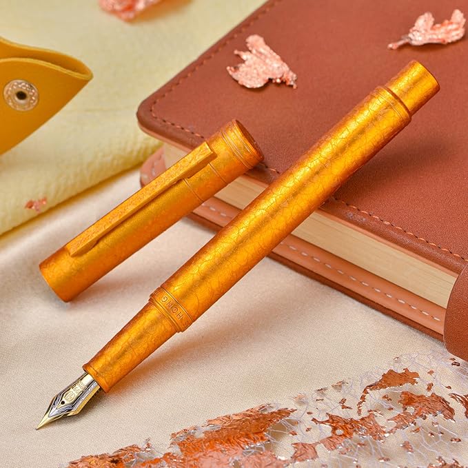 Hongdian 1851 Forest Fountain Pen Golden Ice Flowers, Fine Nib Classic Design with Converter and Metal Pen Case