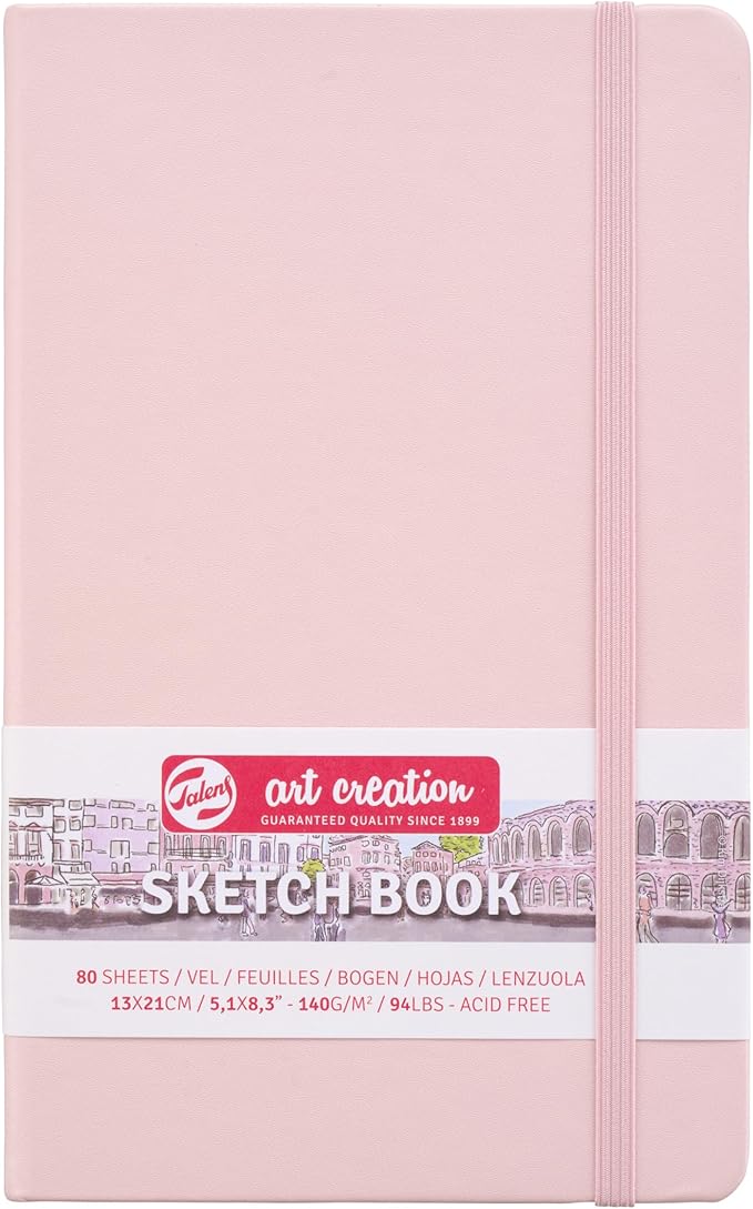 Tarens T9314-012M Art Creations Sketchbook, Drawing Notebook, 5.1 x 8.3 inches (13 x 21 cm), Pastel Pink, Thickness: 4.9 oz/sq ft (140 g/m2), Fine, Acid Free Paper, 80 Sheets Bound