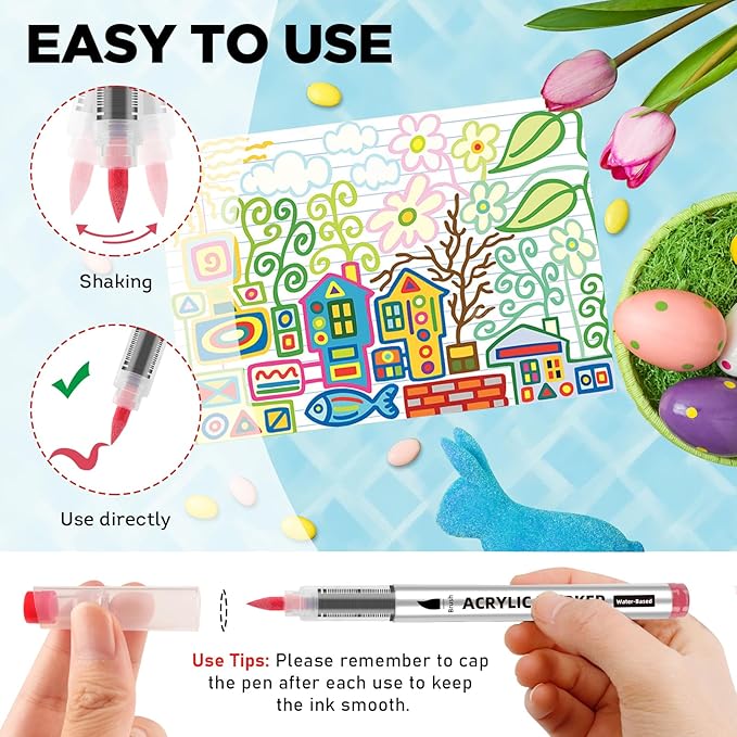 84 Colors Acrylic Paint Markers, Soft Brush Tip Paint Pens and Paint Markers, Acrylic Paint Pens for Wood, Christmas Decorations,Stone,Canvas,Glass, Egg, Rock Painting and Christmas Gift DIY Crafts