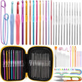 IMZAY 66 Pcs Crochet Needles Set, Crochet Hooks Set with Storage Case, Ergonomic Blunt Needles Stitch Marker DIY Hand Knitting Craft Art Tools for Beginners(Yellow)