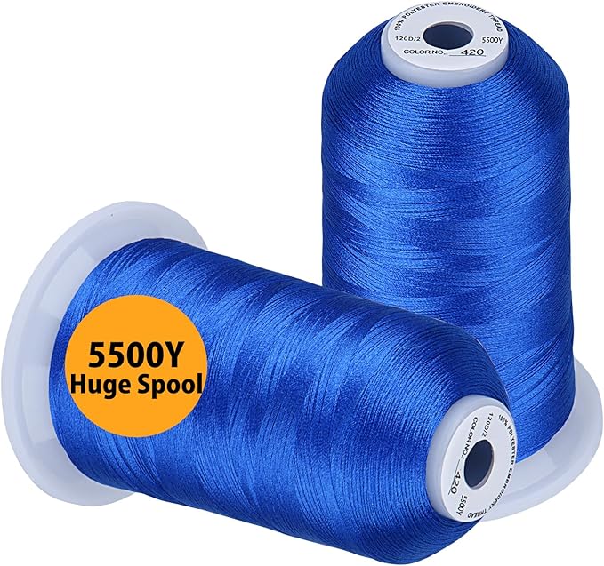 Simthread Embroidery Thread 5500 Yards Dark Electic Blue 420, 2 Huge Spools 40wt Polyester for Brother, Babylock, Janome, Singer, Pfaff, Husqvarna, Bernina Machine